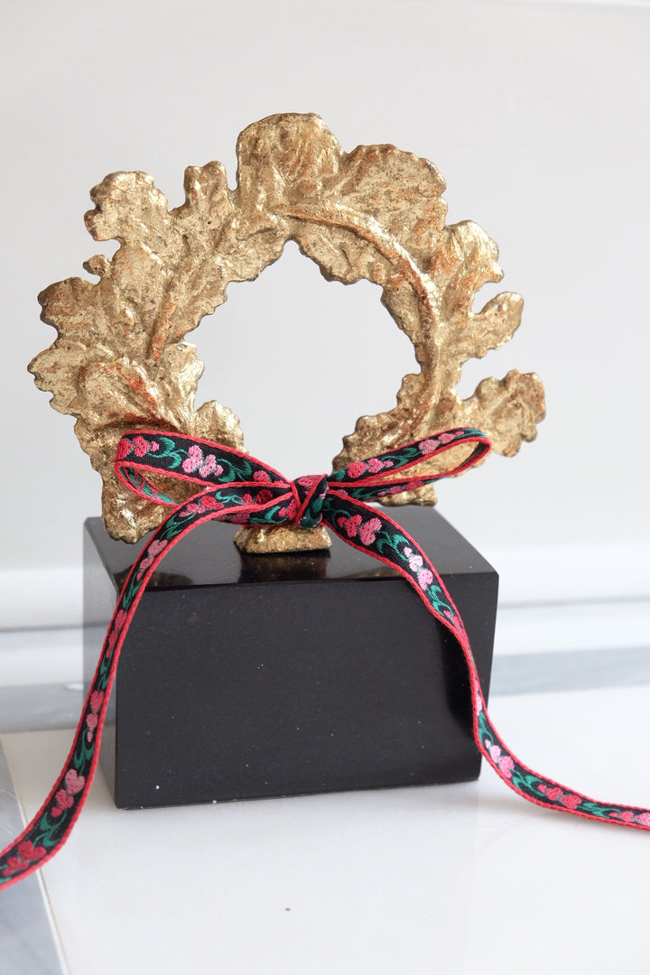 French Wreath with Black Base with Bespoke Ribbon - Rosemaling