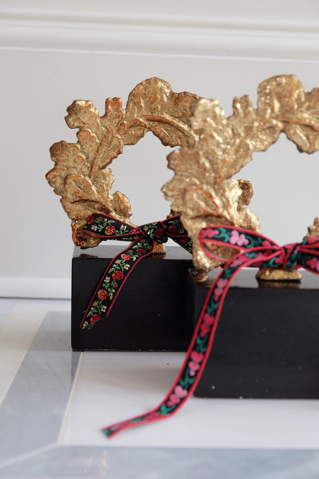 French Wreath with Black Base with Bespoke Ribbon - Roses