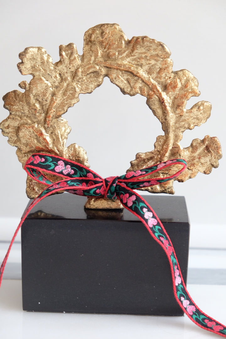 French Wreath with Black Base with Bespoke Ribbon - Rosemaling