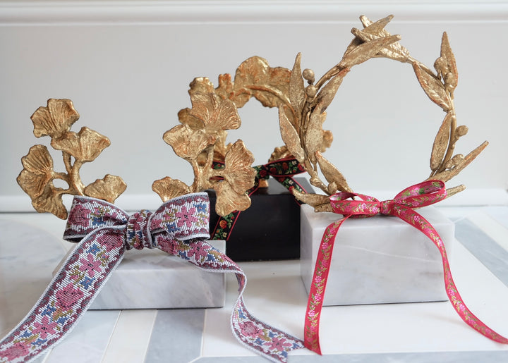 French Apollo Wreath with Bespoke Ribbon - Thin Red Floral