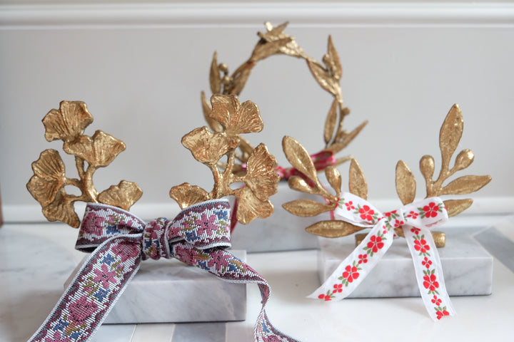 French Olive Branch with Bespoke Ribbon - White & Red Poppies