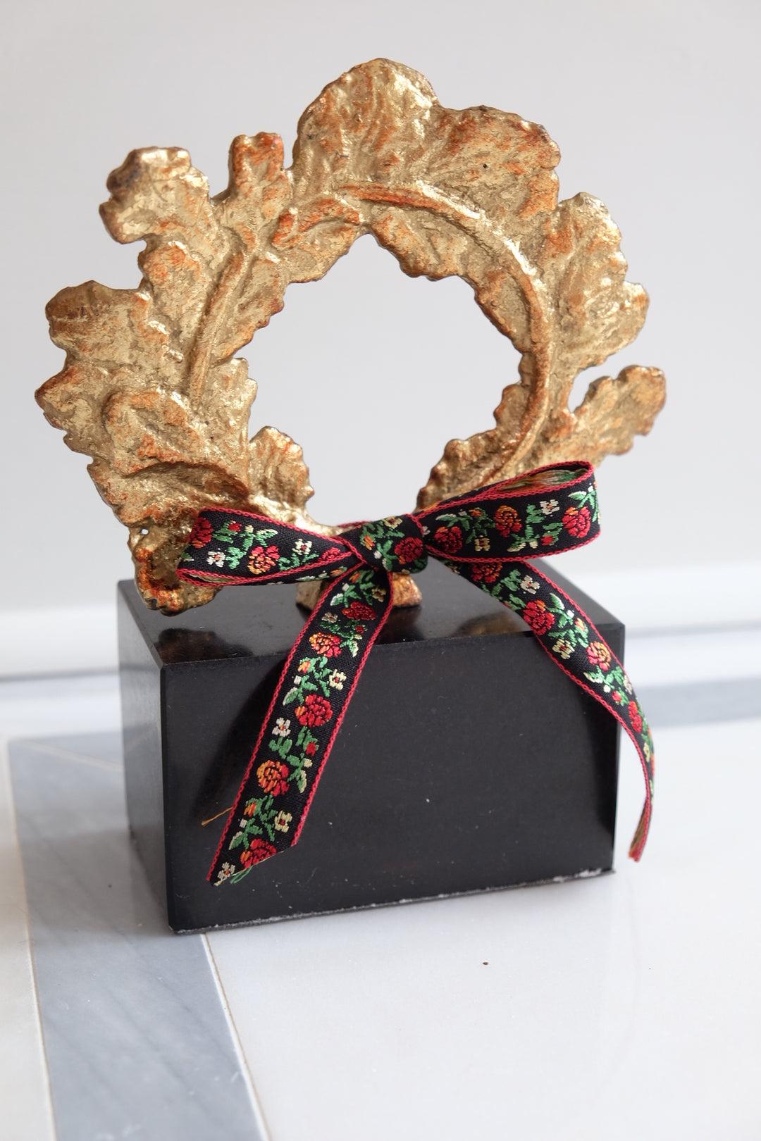French Wreath with Black Base with Bespoke Ribbon - Roses
