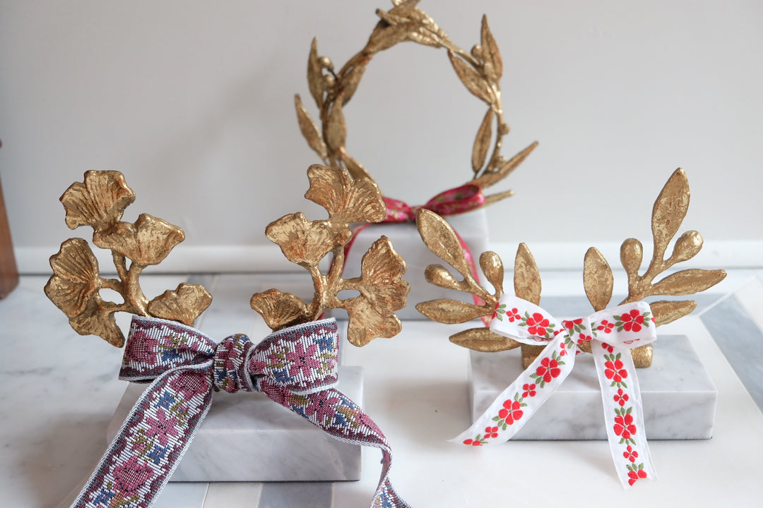 French Olive Branch with Bespoke Ribbon - White & Red Poppies