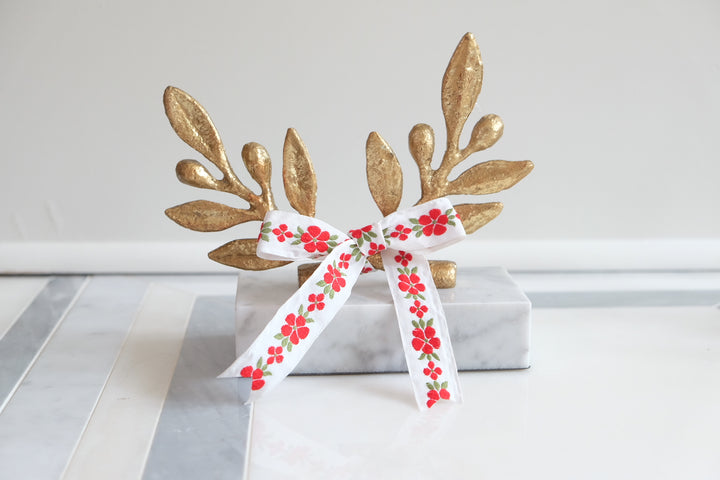 French Olive Branch with Bespoke Ribbon - White & Red Poppies