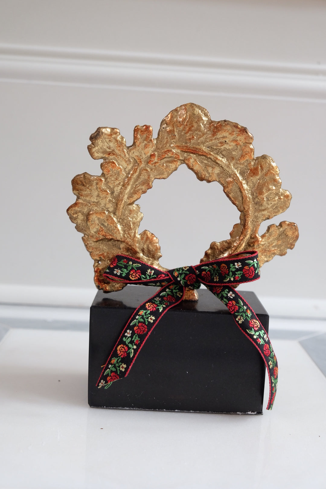 French Wreath with Black Base with Bespoke Ribbon - Roses