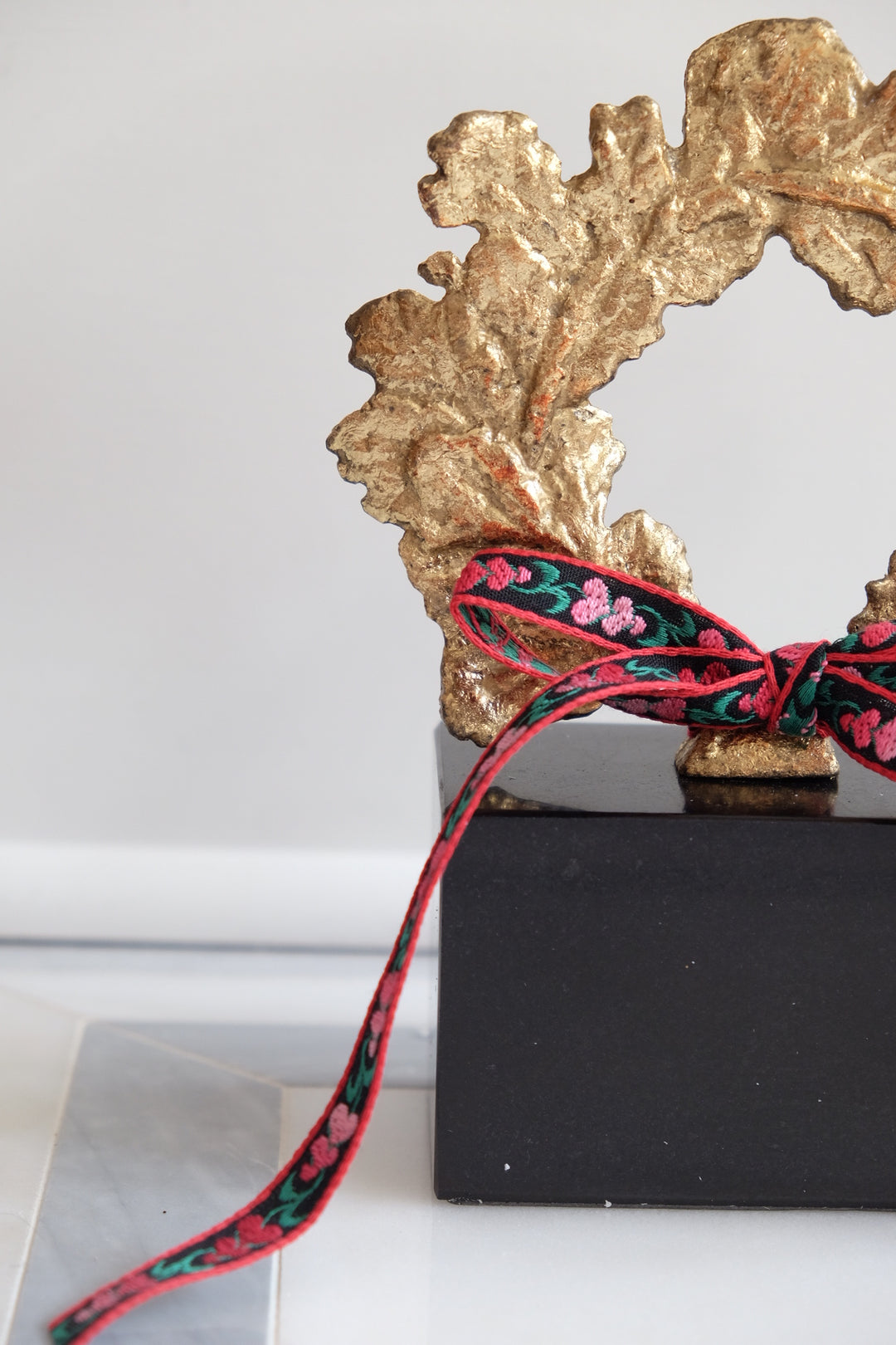 French Wreath with Black Base with Bespoke Ribbon - Rosemaling