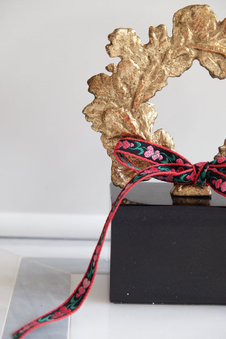 French Wreath with Black Base with Bespoke Ribbon - Rosemaling