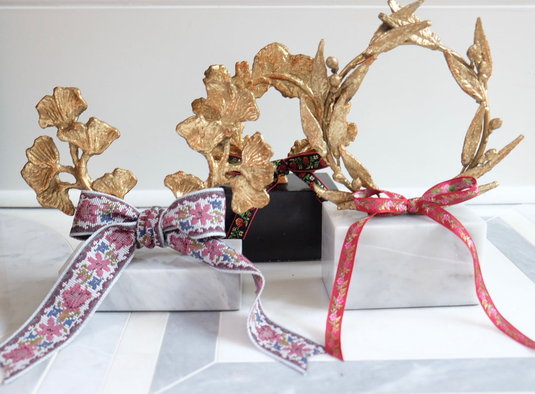 French Apollo Wreath with Bespoke Ribbon - Thin Red Floral