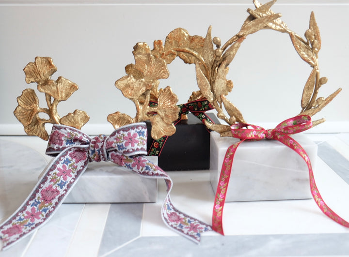 French Apollo Wreath with Bespoke Ribbon - Thin Red Floral