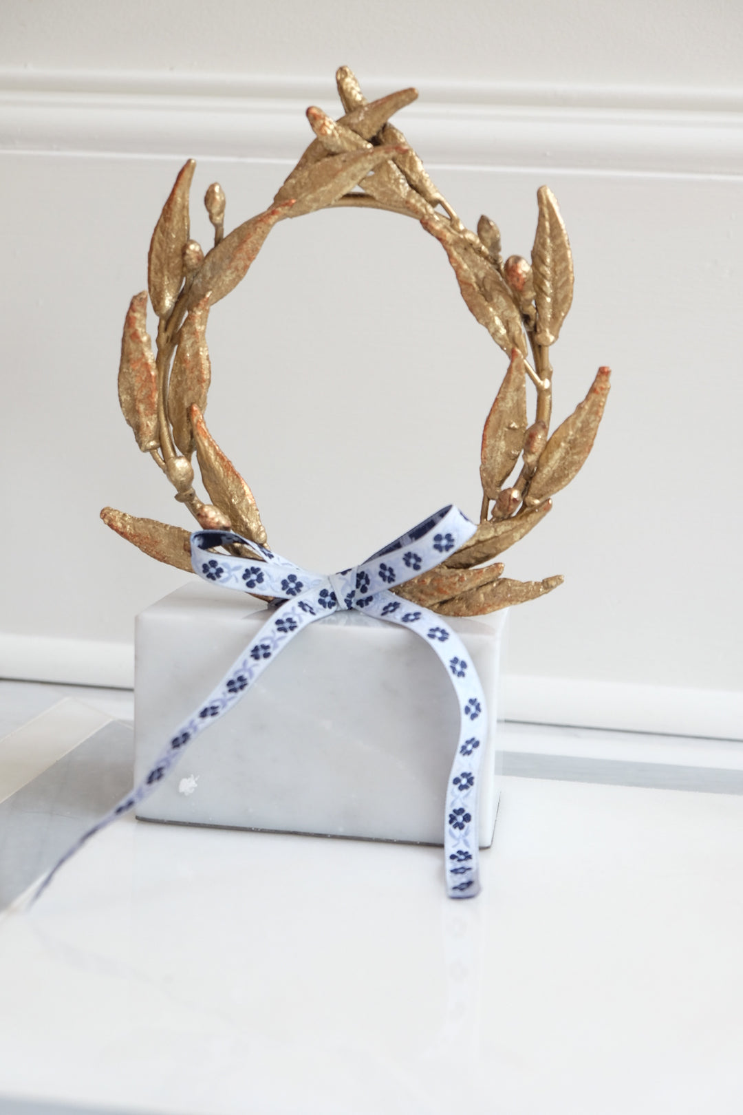 French Apollo Wreath with Bespoke Ribbon - Thin Blue