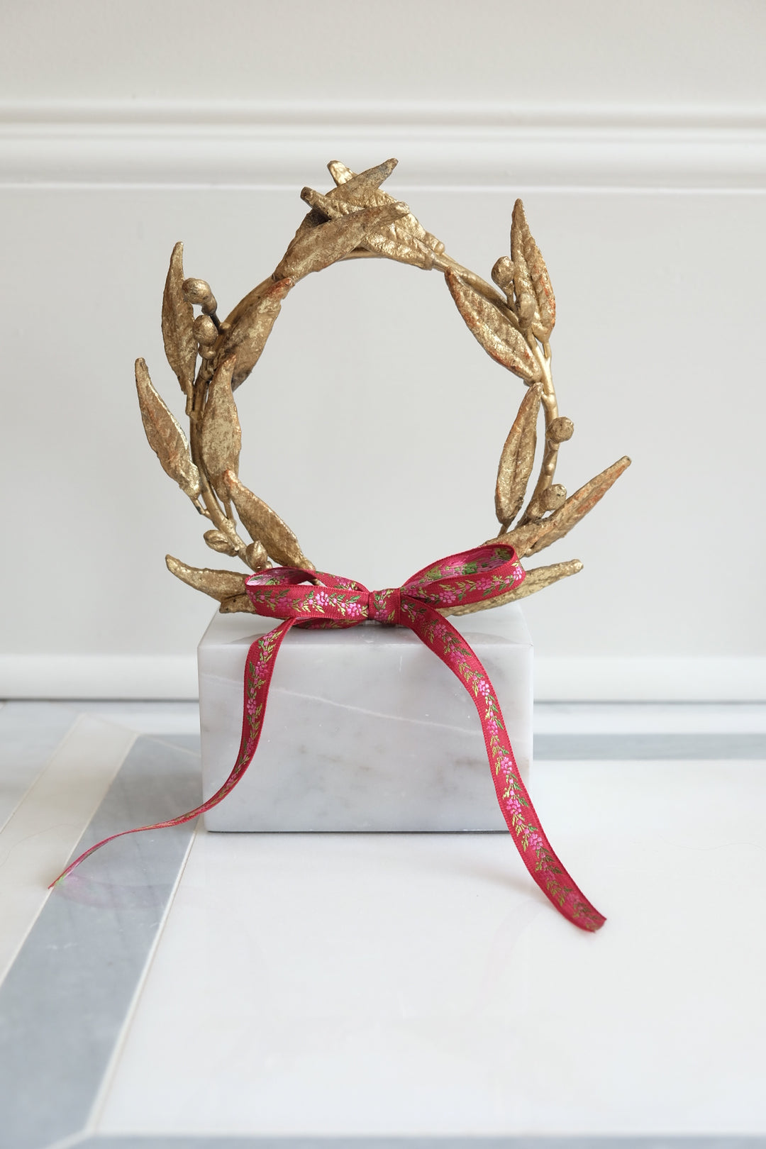 French Apollo Wreath with Bespoke Ribbon - Thin Red Floral