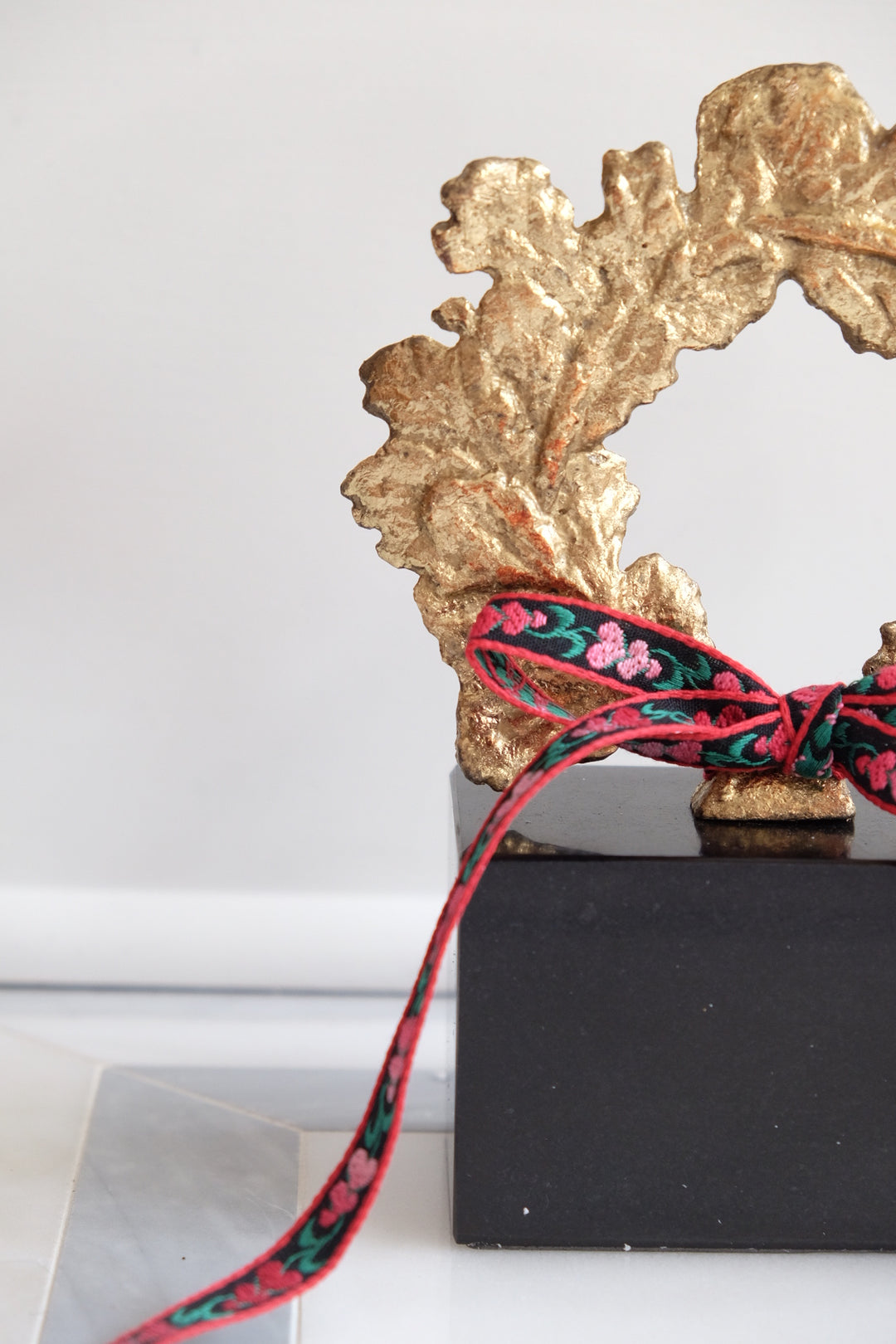 French Wreath with Black Base with Bespoke Ribbon - Rosemaling