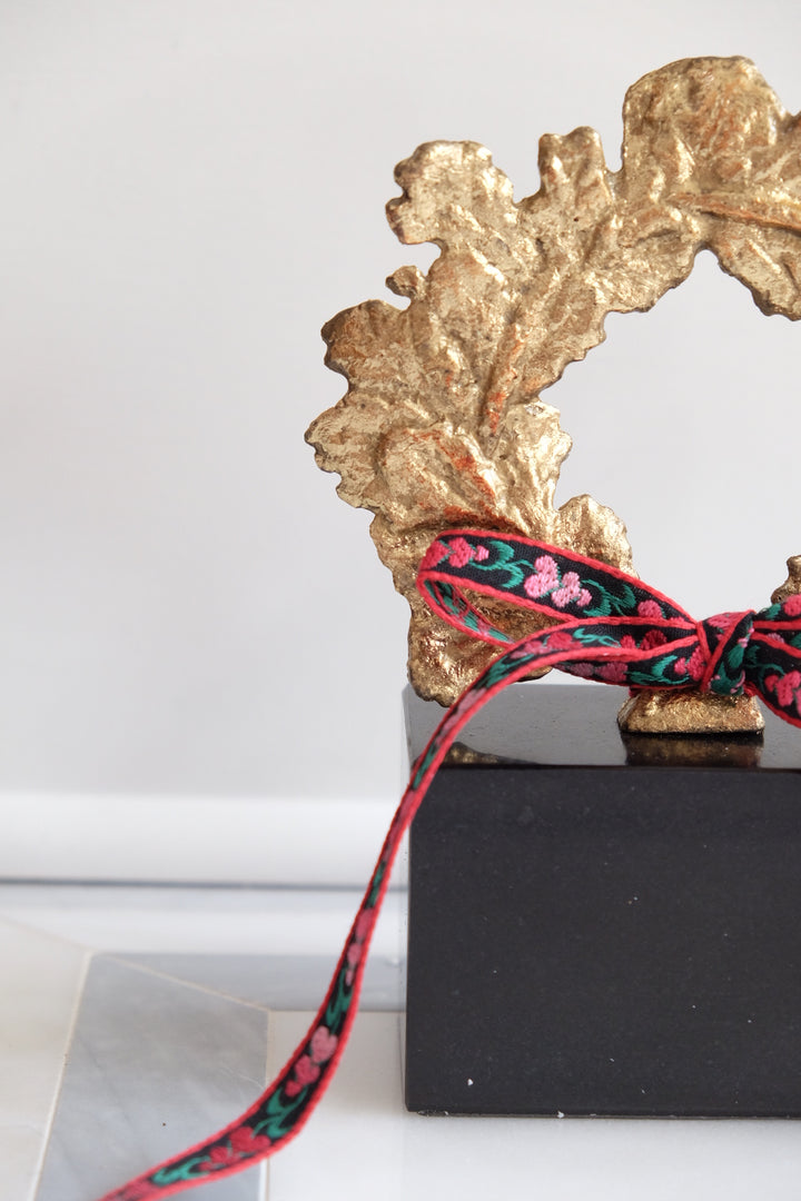 French Wreath with Black Base with Bespoke Ribbon - Rosemaling
