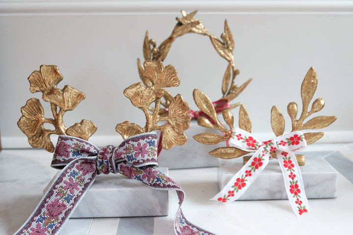 French Olive Branch with Bespoke Ribbon - White & Red Poppies