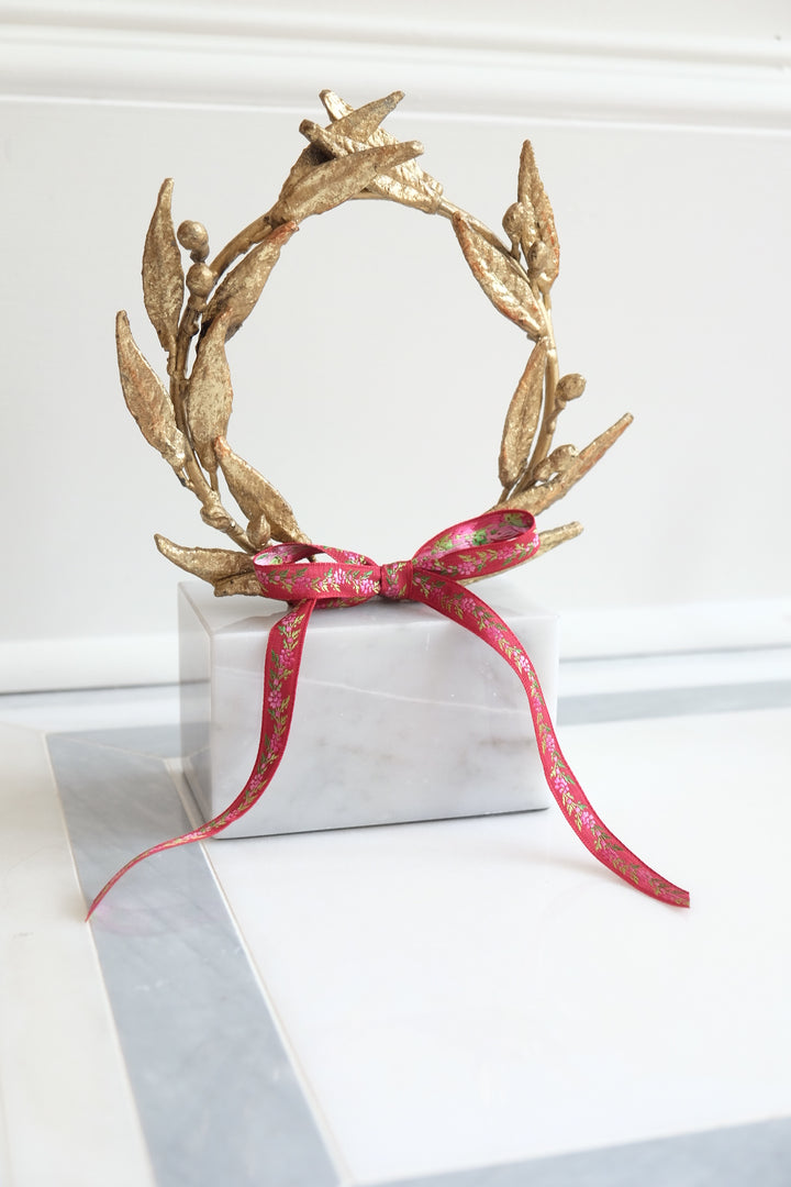 French Apollo Wreath with Bespoke Ribbon - Thin Red Floral