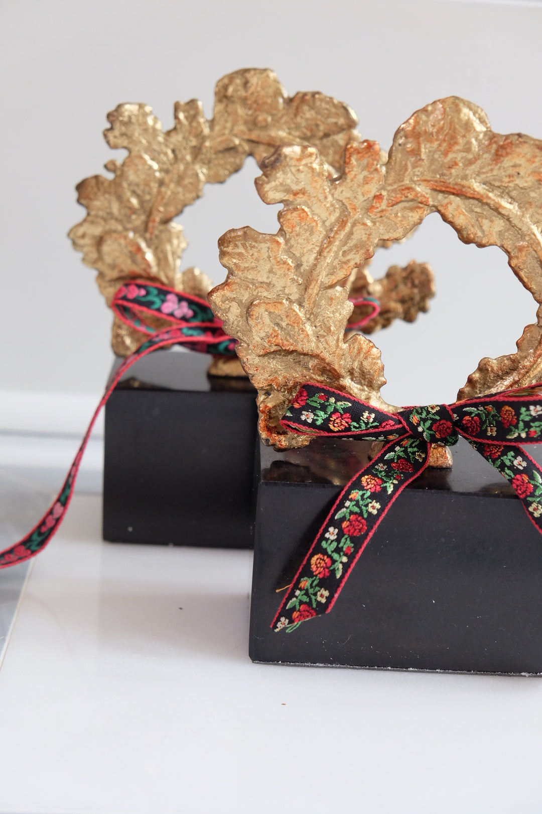 French Wreath with Black Base with Bespoke Ribbon - Roses