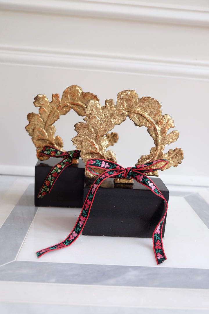 French Wreath with Black Base with Bespoke Ribbon - Rosemaling