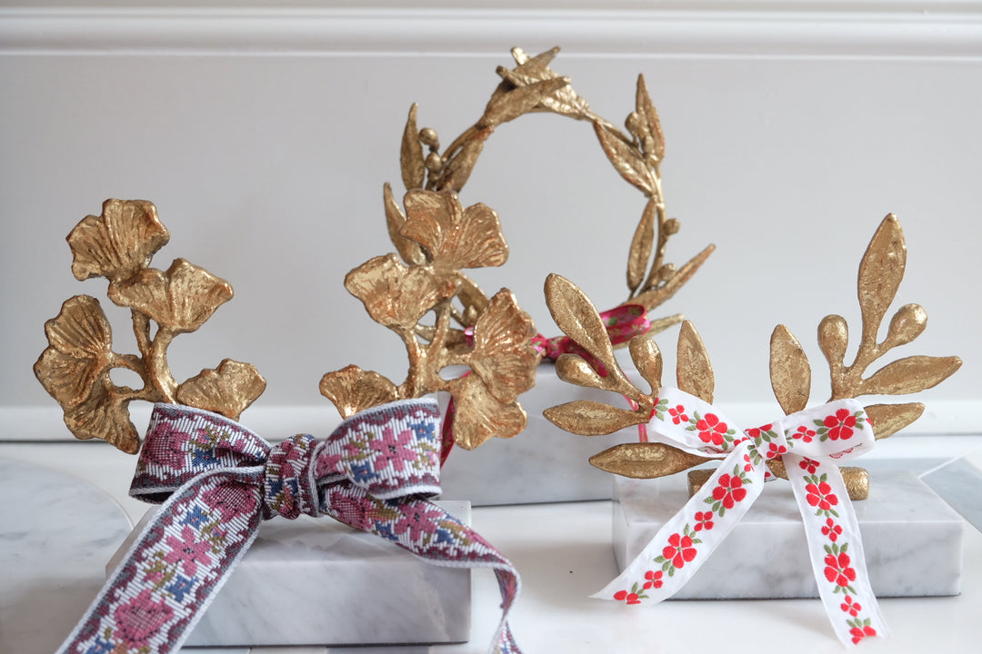 French Olive Branch with Bespoke Ribbon - White & Red Poppies