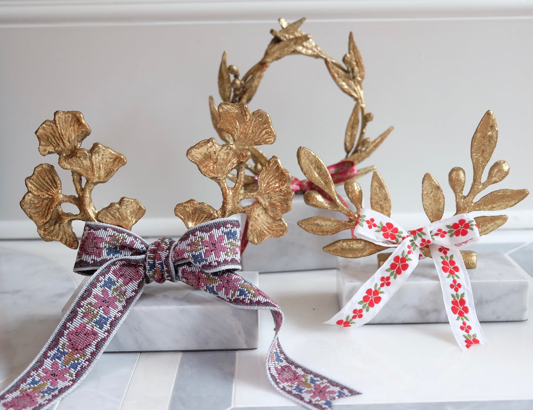 French Olive Branch with Bespoke Ribbon - White & Red Poppies