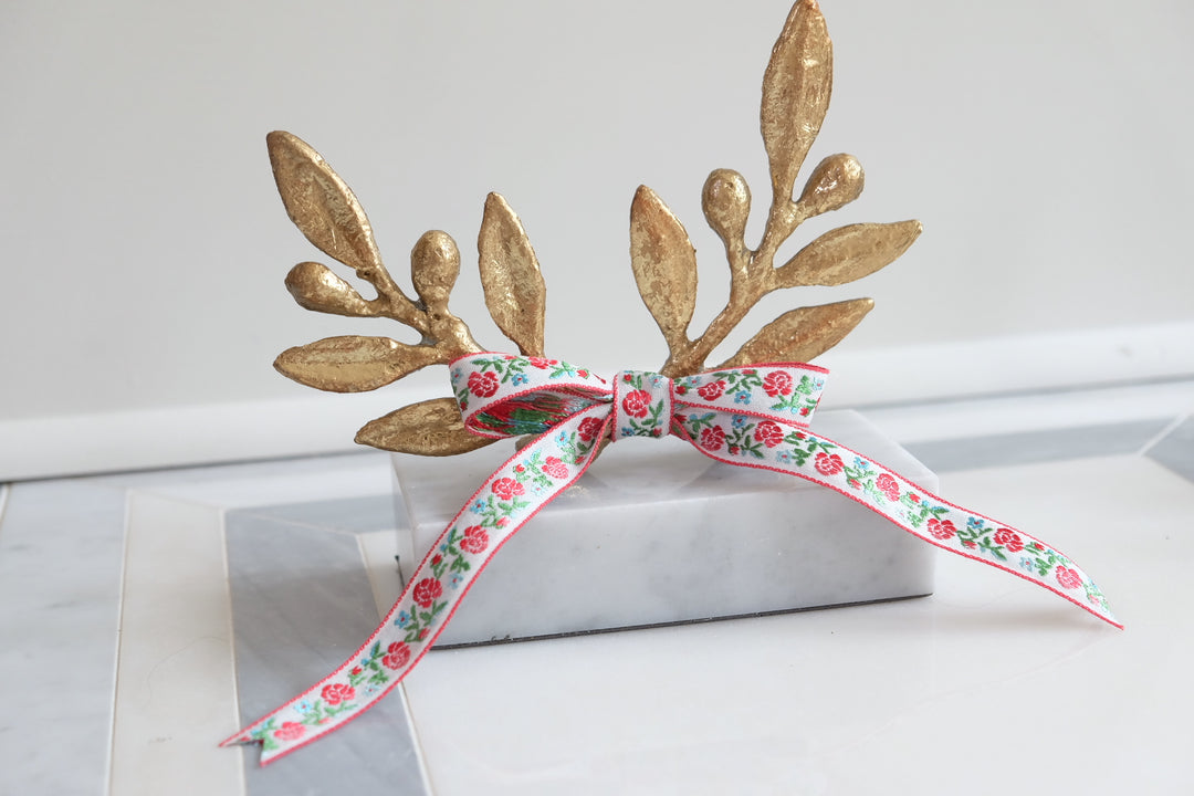 French Olive Branch with Bespoke Ribbon - Thin Red Rose