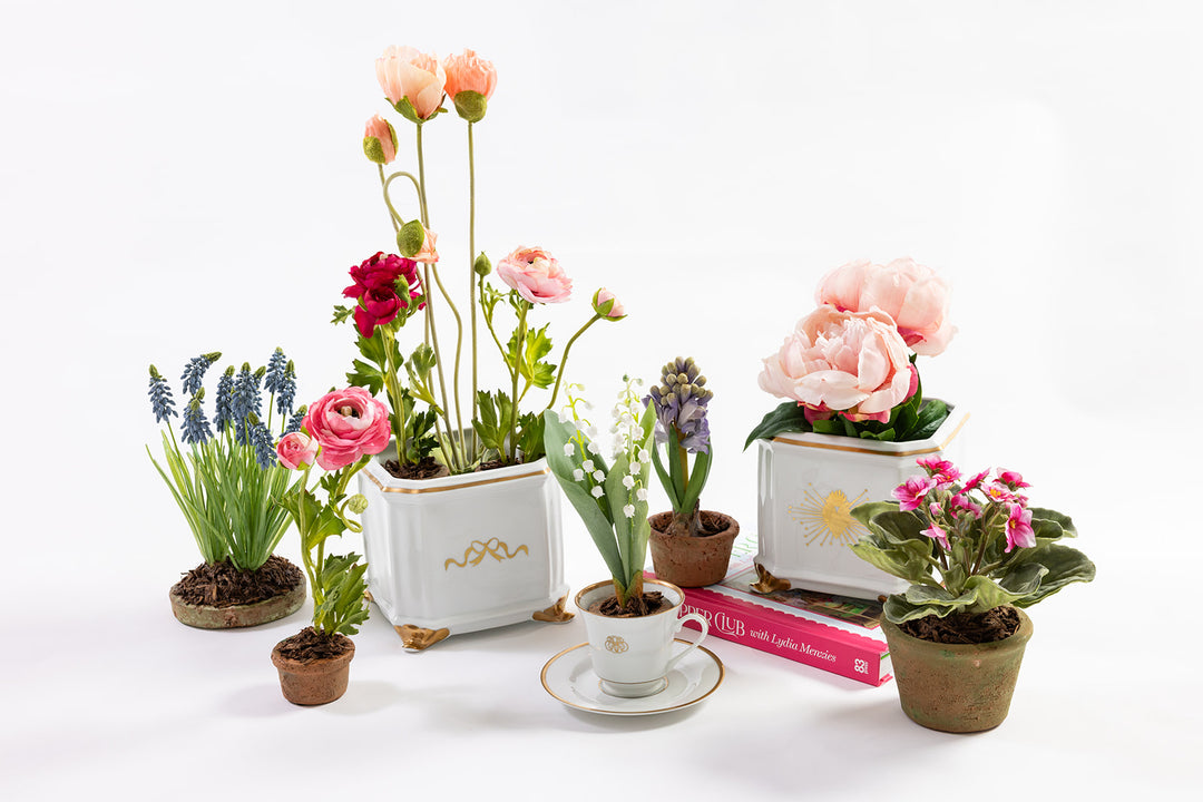Square Cache Pot with Gold Bow Ready to Ship