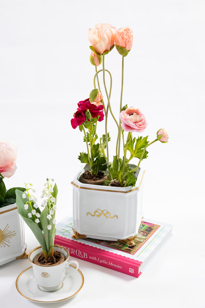 Square Cache Pot with Gold Bow Ready to Ship