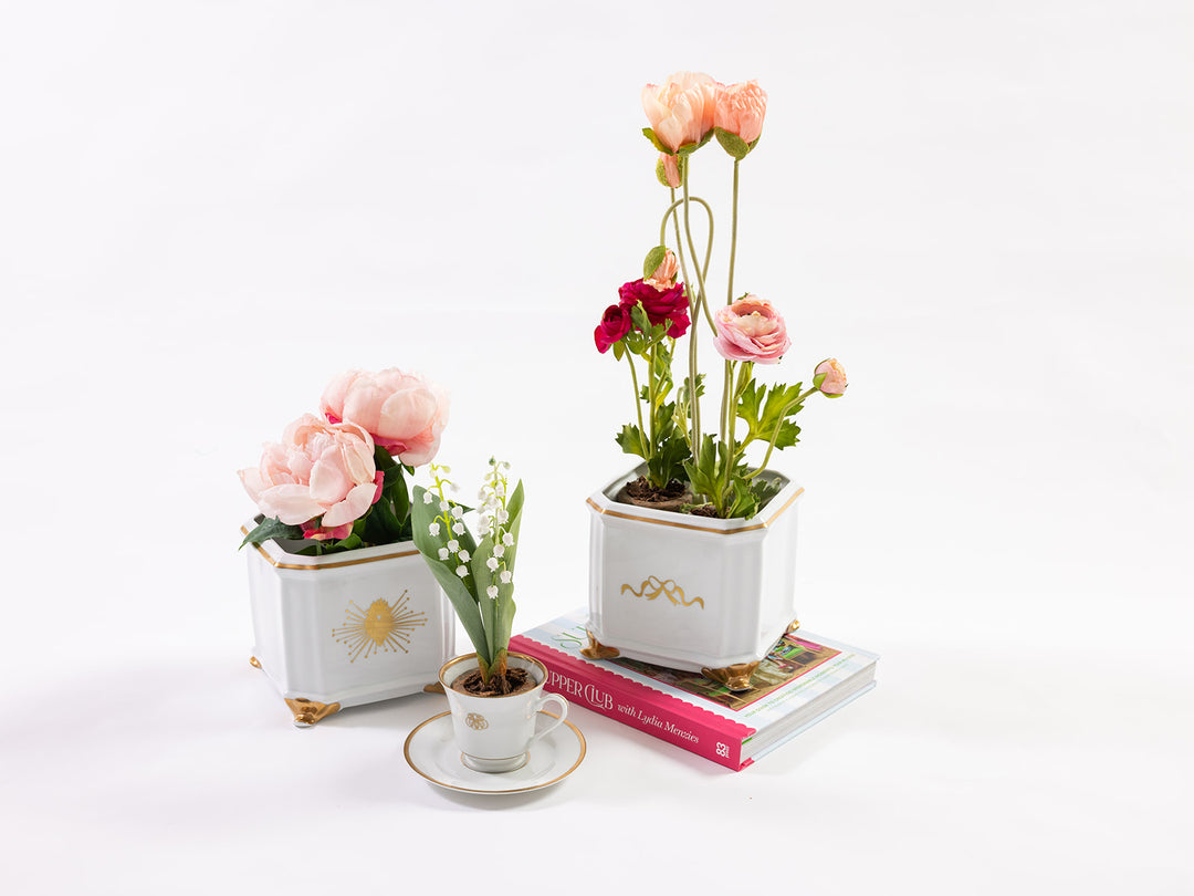Square Cache Pot with Gold Bow Ready to Ship