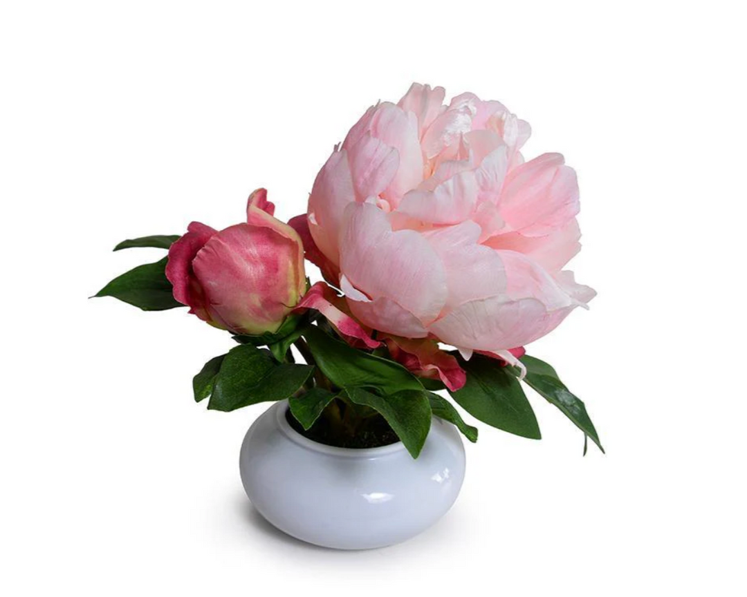 Forever Floral: Peony Cutting in White Porcelain Bowl 7"H