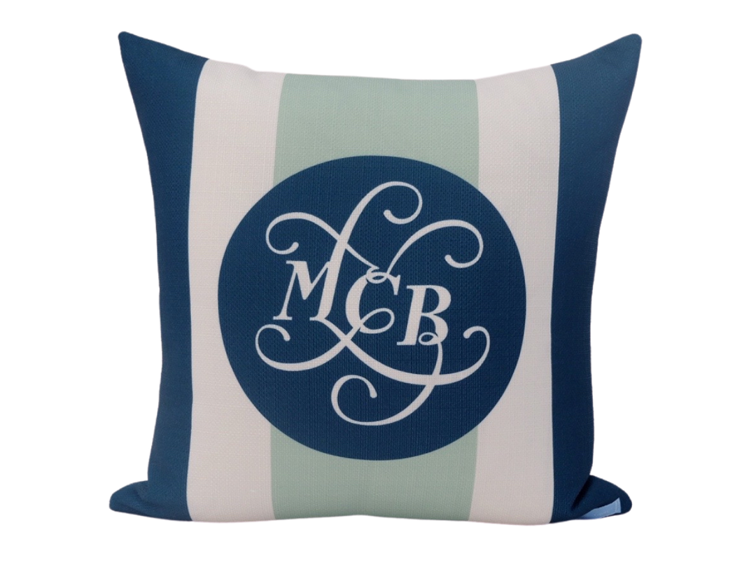 Penny Stripe in Navy and Green on Linen