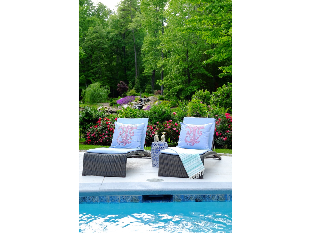 Outdoor Blue and Red with Vine Monogram