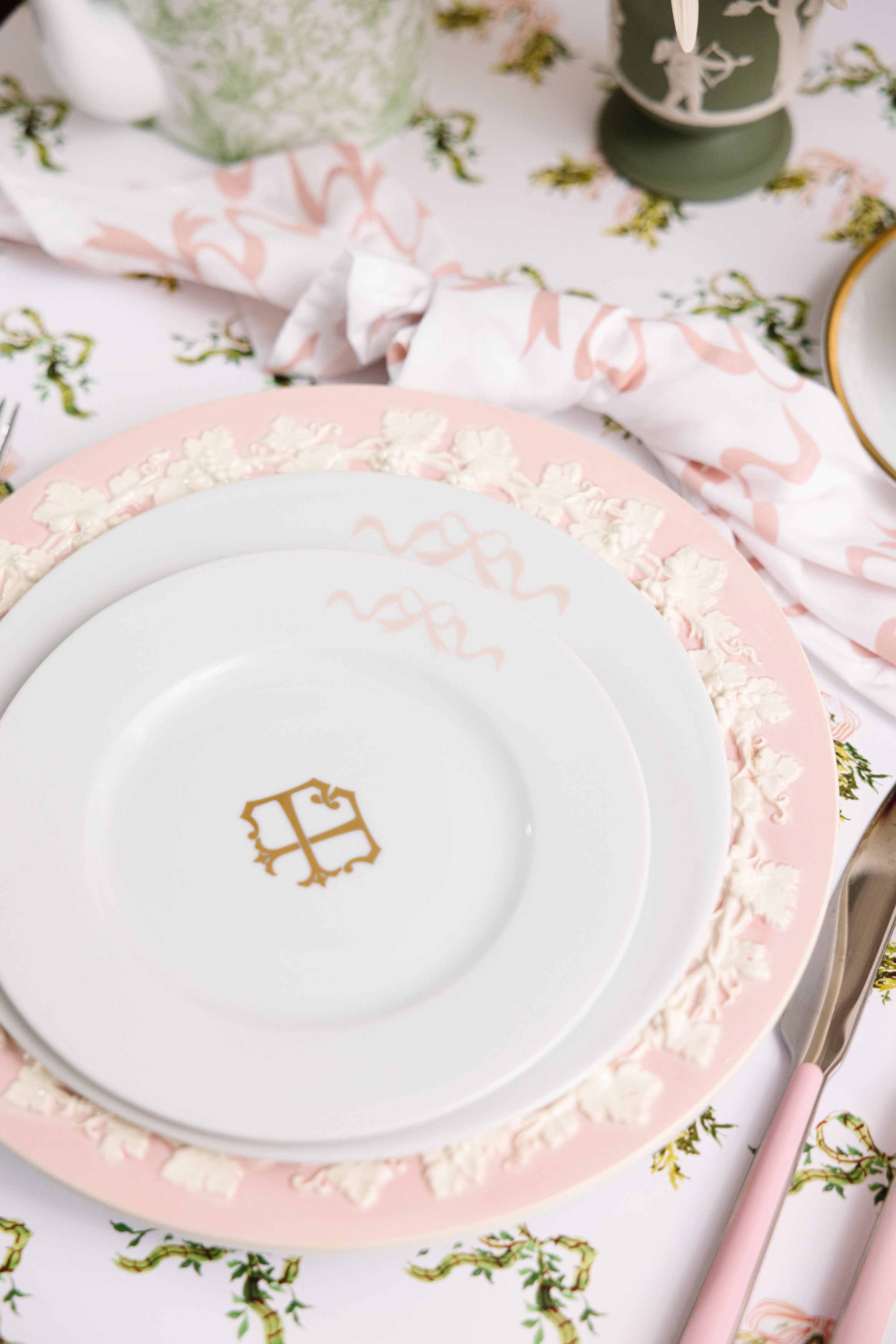 Signature China with Pink Bow and Gold Monogram