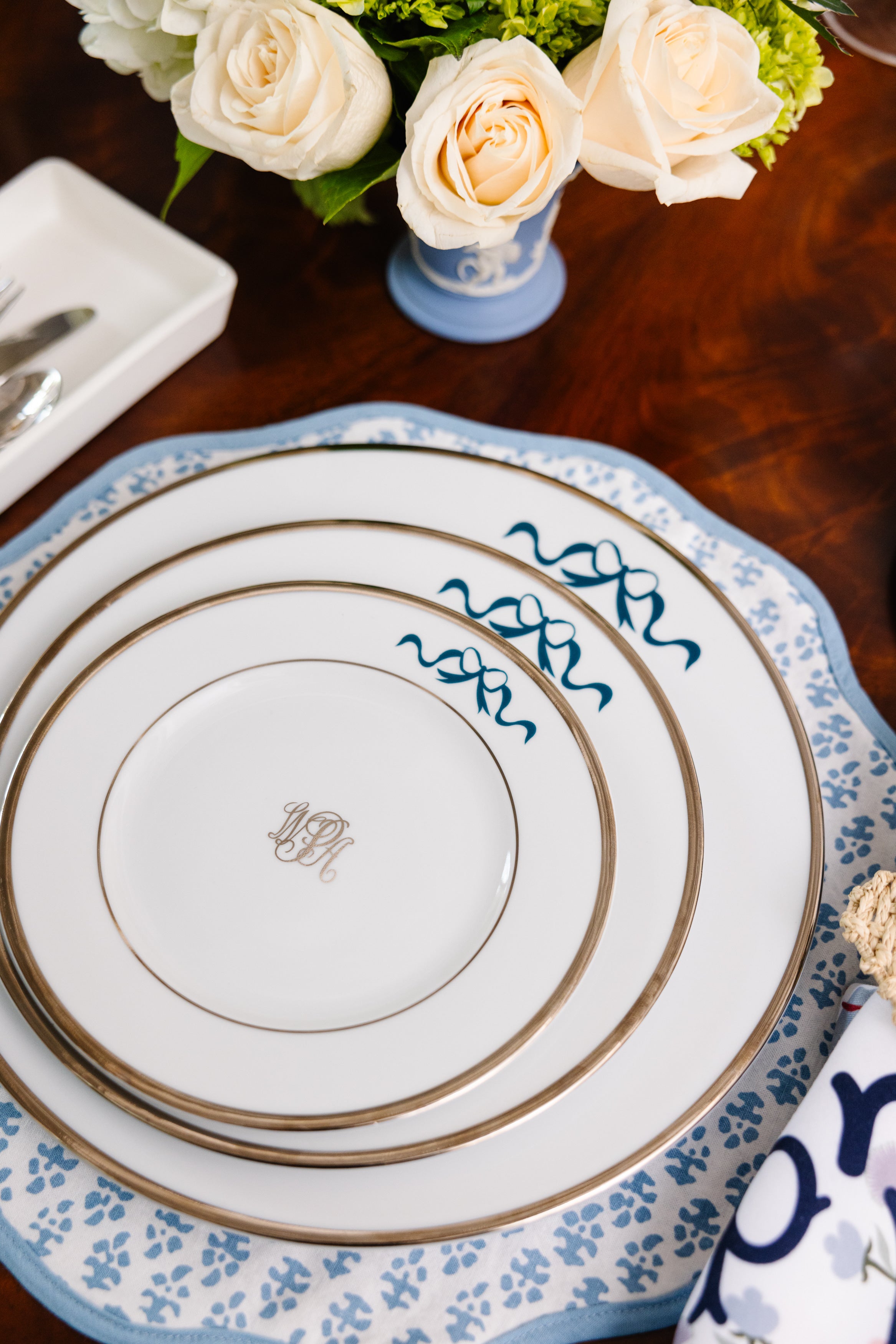 Gold Signature China with Sailor Blue Bows