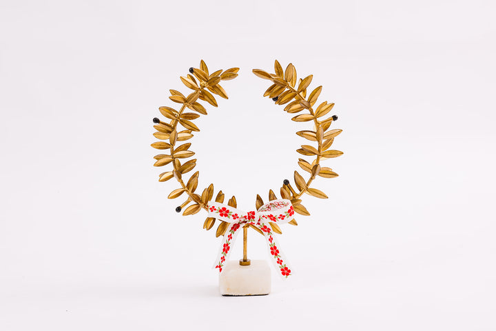 French Wreath with Bespoke Ribbon - Slender Red Floral