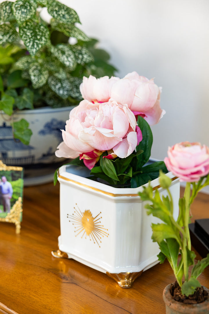Square Cache Pot with Gold Sacred Heart Ready to Ship