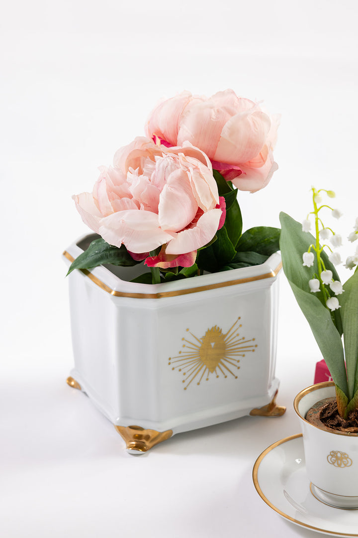 Square Cache Pot with Gold Sacred Heart Ready to Ship