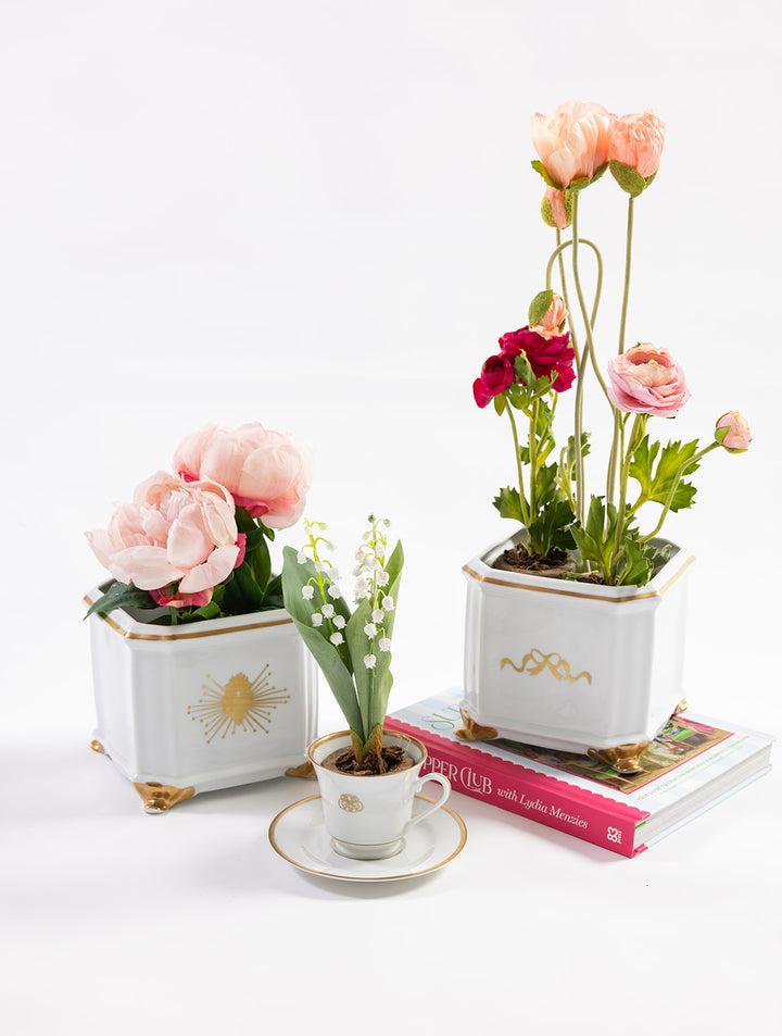 Square Cache Pot with Gold Sacred Heart Ready to Ship