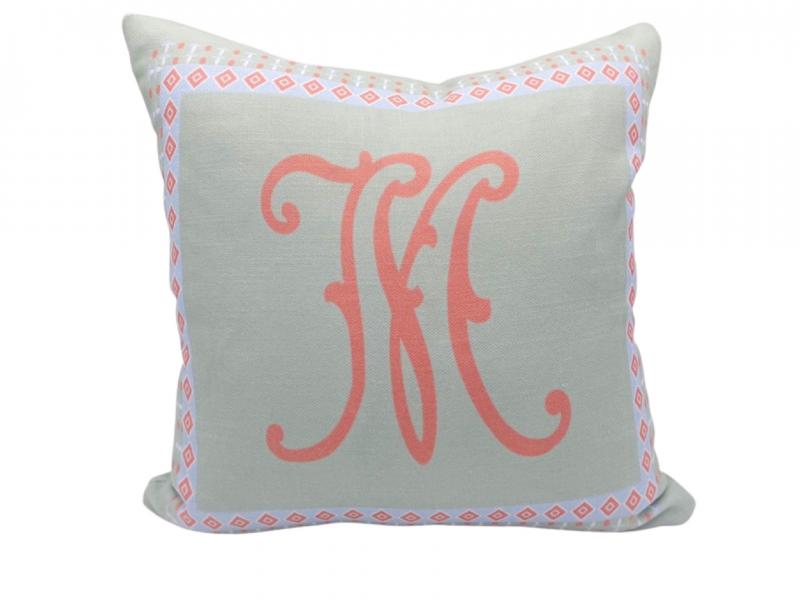 Tivoli Linen Sage And Apricot With M Monogram