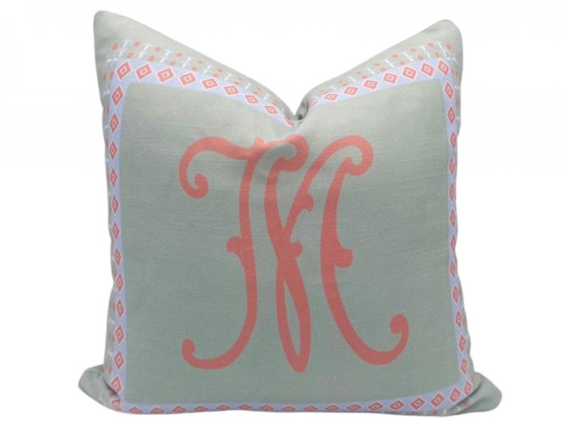 Tivoli Linen Sage And Apricot With M Monogram