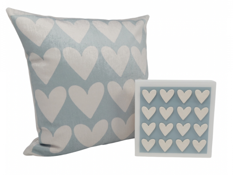 Jessica Donosky Blue Hearts Pillow & Art Pairing