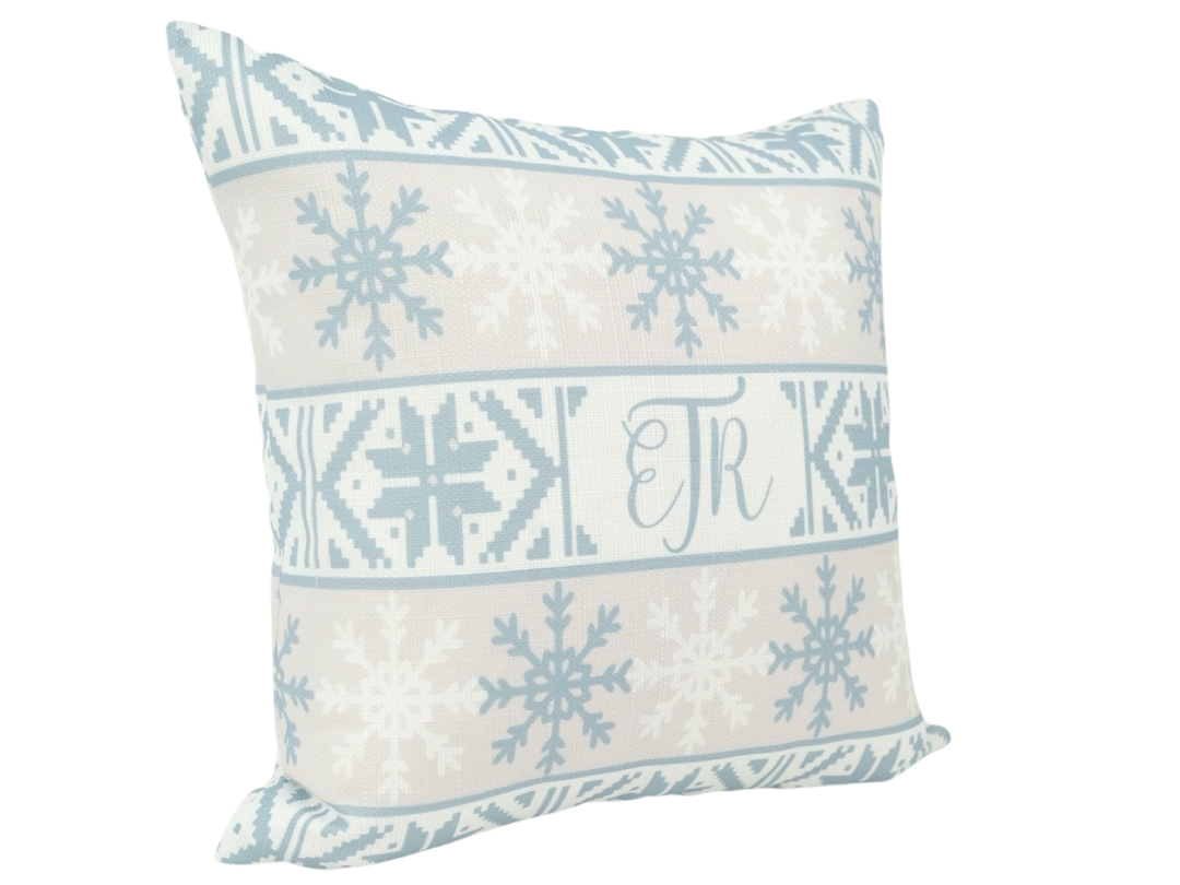 Fair Isles in Blue on Linen - Add Your Monogram