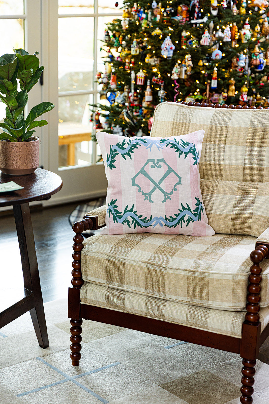 Pink & Blue Deck the Halls on Linen - Add Your Monogram