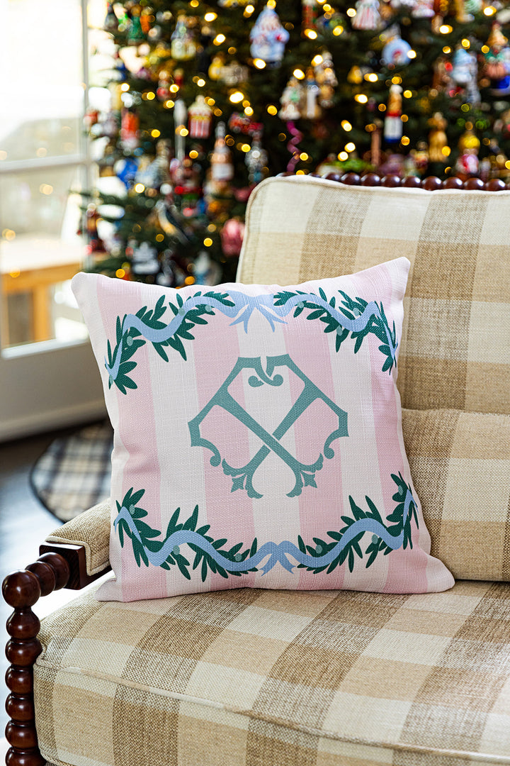 Pink & Blue Deck the Halls on Linen - Add Your Monogram